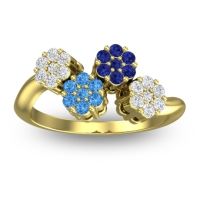 Swiss Blue Topaz Fashion Ring In 14k Yellow Gold With Blue Sapphire And Diamond – Devana Simple Ring
