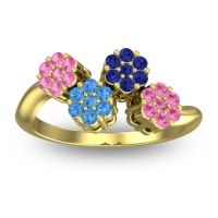 Swiss Blue Topaz Fashion Ring In 18k Yellow Gold With Blue Sapphire And Pink Tourmaline – Devana Simple Ring