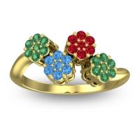 Swiss Blue Topaz Fashion Ring In 14k Yellow Gold With Ruby And Emerald – Devana Simple Ring