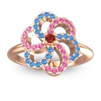Garnet Fashion Ring In 14K Rose Gold With Pink Tourmaline And Swiss Blue Topaz – Carati Statement Ring