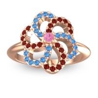 Pink Tourmaline Fashion Ring In 14K Rose Gold With Garnet And Swiss Blue Topaz – Carati Statement Ring