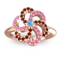 Swiss Blue Topaz Fashion Ring In 14K Rose Gold With Pink Tourmaline And Garnet – Carati Statement Ring