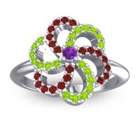 Amethyst Fashion Ring In 14k White Gold With Peridot And Garnet – Carati Statement Ring