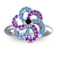 Black Onyx Fashion Ring In 14k White Gold With Amethyst And Swiss Blue Topaz – Carati Statement Ring