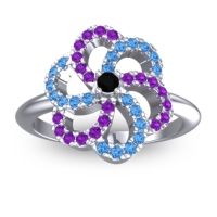 Black Onyx Fashion Ring In 14k White Gold With Swiss Blue Topaz And Amethyst – Carati Statement Ring