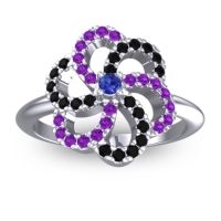 Blue Sapphire Fashion Ring In 14k White Gold With Black Onyx And Amethyst – Carati Statement Ring