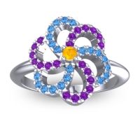 Citrine Fashion Ring In 14k White Gold With Amethyst And Swiss Blue Topaz – Carati Statement Ring