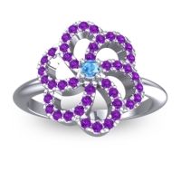 Swiss Blue Topaz Fashion Ring In 14k White Gold With Amethyst – Carati Statement Ring