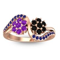 Amethyst Fashion Ring In 14K Rose Gold With Black Onyx And Blue Sapphire – Bisaja Statement Ring