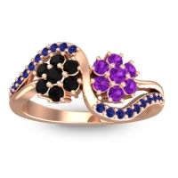 Black Onyx Fashion Ring In 14K Rose Gold With Amethyst And Blue Sapphire – Bisaja Statement Ring