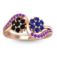 Black Onyx Fashion Ring In 14K Rose Gold With Blue Sapphire And Amethyst – Bisaja Statement Ring