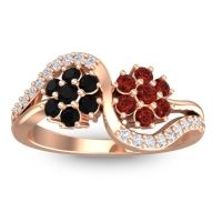 Black Onyx Fashion Ring In 14K Rose Gold With Garnet And Diamond – Bisaja Statement Ring