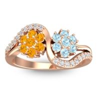 Citrine Fashion Ring In 14K Rose Gold With Aquamarine And Lab Diamond – Bisaja Statement Ring
