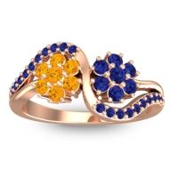 Citrine Fashion Ring In 14K Rose Gold With Blue Sapphire – Bisaja Statement Ring