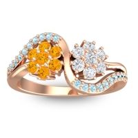 Citrine Fashion Ring In 14K Rose Gold With Lab Diamond And Aquamarine – Bisaja Statement Ring