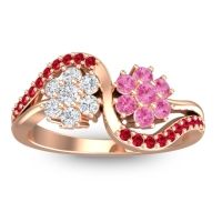 Lab Diamond Fashion Ring In 14K Rose Gold With Pink Tourmaline And Ruby – Bisaja Statement Ring