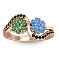 Emerald Fashion Ring In 14K Rose Gold With Swiss Blue Topaz And Black Onyx – Bisaja Statement Ring
