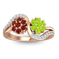 Garnet Fashion Ring In 14K Rose Gold With Peridot And Aquamarine – Bisaja Statement Ring