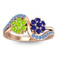 Peridot Fashion Ring In 14K Rose Gold With Blue Sapphire And Swiss Blue Topaz – Bisaja Statement Ring