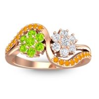 Peridot Fashion Ring In 14K Rose Gold With Lab Diamond And Citrine – Bisaja Statement Ring