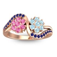Pink Tourmaline Fashion Ring In 14K Rose Gold With Aquamarine And Blue Sapphire – Bisaja Statement Ring