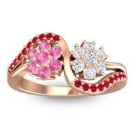 Pink Tourmaline Fashion Ring In 14K Rose Gold With Lab Diamond And Ruby – Bisaja Statement Ring