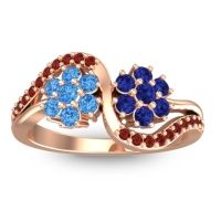 Swiss Blue Topaz Fashion Ring In 14K Rose Gold With Blue Sapphire And Garnet – Bisaja Statement Ring