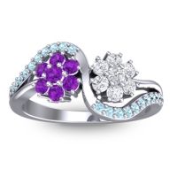 Amethyst Fashion Ring In 14k White Gold With Lab Diamond And Aquamarine – Bisaja Statement Ring