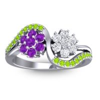 Amethyst Fashion Ring In 14k White Gold With Lab Diamond And Peridot – Bisaja Statement Ring