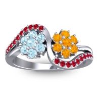Aquamarine Fashion Ring In 14k White Gold With Citrine And Ruby – Bisaja Statement Ring