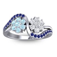 Aquamarine Fashion Ring In 14k White Gold With Lab Diamond And Blue Sapphire – Bisaja Statement Ring