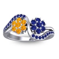 Citrine Fashion Ring In 14k White Gold With Blue Sapphire – Bisaja Statement Ring