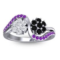 Lab Diamond Fashion Ring In 14k White Gold With Black Onyx And Amethyst – Bisaja Statement Ring