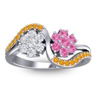 Lab Diamond Fashion Ring In 14k White Gold With Pink Tourmaline And Citrine – Bisaja Statement Ring