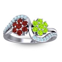 Garnet Fashion Ring In 14k White Gold With Peridot And Aquamarine – Bisaja Statement Ring