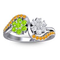 Peridot Fashion Ring In 14k White Gold With Lab Diamond And Citrine – Bisaja Statement Ring