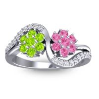 Peridot Fashion Ring In 14k White Gold With Pink Tourmaline And Lab Diamond – Bisaja Statement Ring