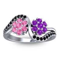 Pink Tourmaline Fashion Ring In 18k White Gold With Amethyst And Black Onyx – Bisaja Statement Ring