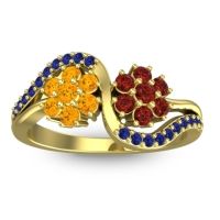 Citrine Fashion Ring In 14k Yellow Gold With Garnet And Blue Sapphire – Bisaja Statement Ring