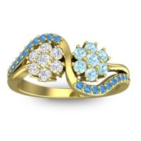 Diamond Fashion Ring In 14k Yellow Gold With Aquamarine And Swiss Blue Topaz – Bisaja Statement Ring