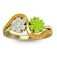 Lab Diamond Fashion Ring In 14k Yellow Gold With Peridot And Citrine – Bisaja Statement Ring