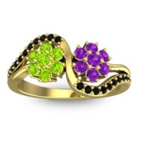 Peridot Fashion Ring In 18k Yellow Gold With Amethyst And Black Onyx – Bisaja Statement Ring