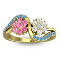 Pink Tourmaline Fashion Ring In 14k Yellow Gold With Lab Diamond And Swiss Blue Topaz – Bisaja Statement Ring