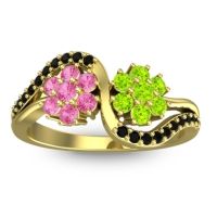Pink Tourmaline Fashion Ring In 18k Yellow Gold With Peridot And Black Onyx – Bisaja Statement Ring
