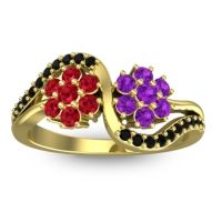 Ruby Fashion Ring In 14k Yellow Gold With Amethyst And Black Onyx – Bisaja Statement Ring