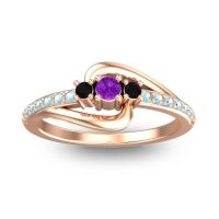 Amethyst Fashion Ring In 18K Rose Gold With Black Onyx And Aquamarine – Visana Dainty Ring