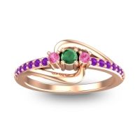 Emerald Fashion Ring In 14K Rose Gold With Pink Tourmaline And Amethyst – Visana Dainty Ring