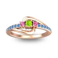 Peridot Fashion Ring In 14K Rose Gold With Pink Tourmaline And Swiss Blue Topaz – Visana Dainty Ring