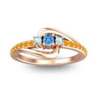 Swiss Blue Topaz Fashion Ring In 18K Rose Gold With Aquamarine And Citrine – Visana Dainty Ring