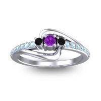 Amethyst Fashion Ring In 14k White Gold With Black Onyx And Aquamarine – Visana Dainty Ring